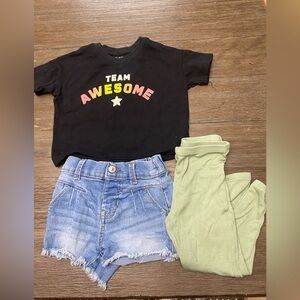 Girls Bundle Lot Of 3 Jean Shorts , T Shirt, And Joggers Size 2T